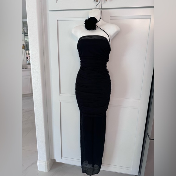 ZARA BLOGGERS FAV NECK FLOWER BLACK TULLE DRESS FLORAL - Picture 3 of 14